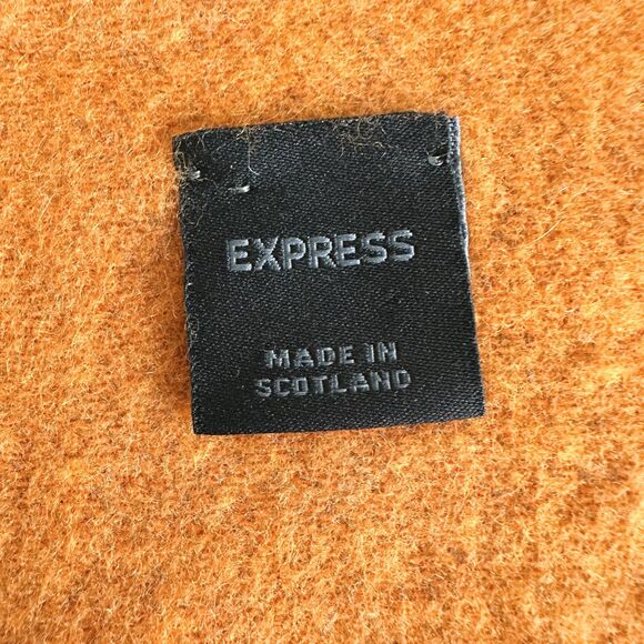Express Wool Cashmere Scarf Made in Scotland Orange Brown Colorblock Fringe - Picture 6 of 6